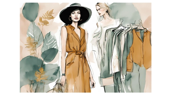 Sustainable Fashion Brand Business Name Ideas - Illustration of two female models with sustainable fashion style