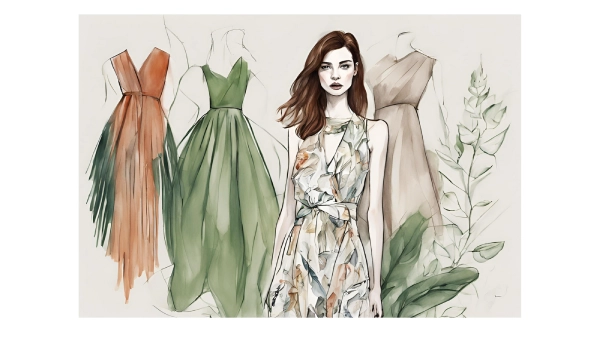 Sustainable Fashion Brand Business Name Ideas - Illustration of a female model and dresses in sustainable fashion style